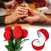 Simulated Rose Ring Box Earring Jewelry Storage Box Wedding Engagement Romantic Gift Decoration Props 3D Red Rose Flower Case